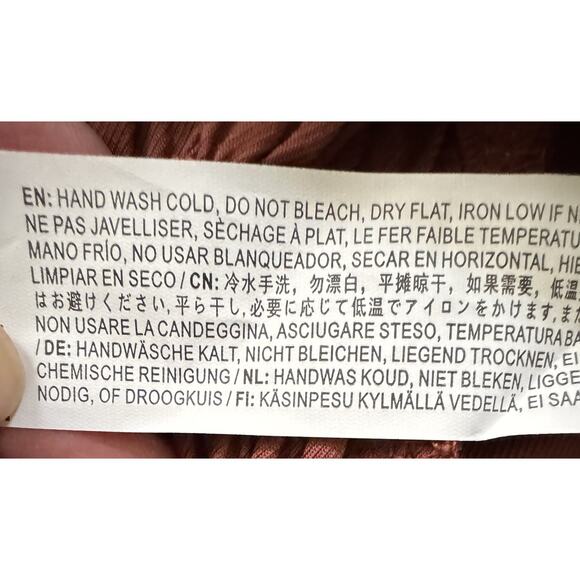 Smocked Back Tie Bohemian Rust Sweetheart Cropped Puffed Sleeves Autumn Blouse L - Picture 6 of 8